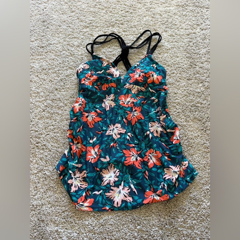 Isabel Maternity by Ingrid & Isabel Floral Swim Top - Teal and Coral